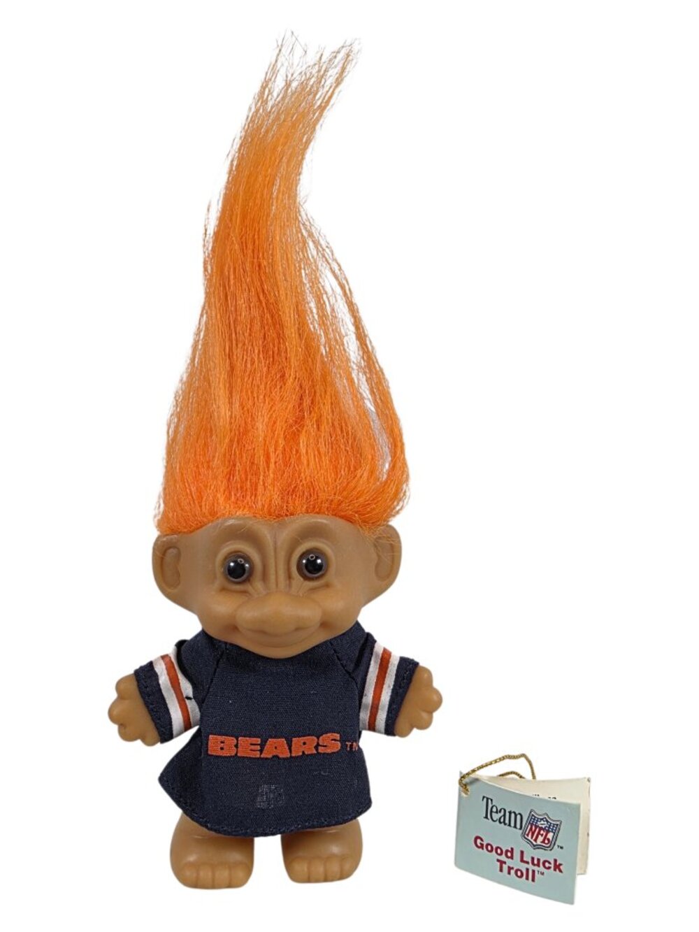 Vintage Russ Chicago Bears Troll Doll NFL Good Luck Orange Hair Tag 90s